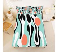 Homewish Mid Century Modern Abstract Double Fitted Sheet Vintage Geometric Bed Sheets Deep Pocket 16 inch (40 cm),Contemporary Organic Shapes Bedding Set Squiggle Blob Bed Cover with 2 Pillowcases