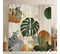 Homewish Mid Century Modern Abstract Window Curtains 52 x 90 Inch 2 Panel Sets - Tropical Plants Leaves Blackout Curtains Vintage Palm Window Treatments Drapes Striped Geometric for Bedroom