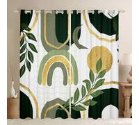 Homewish Mid Century Modern Boho Window Curtains 52 x 63 Inch 2 Panel Sets - Green And Gold Abstract Blackout Curtains Minimalist Geometric Window Treatments Drapes Bohemian Aesthetic for Bedroom