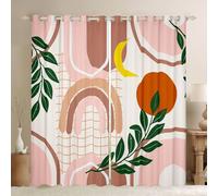 Homewish Mid Century Modern Boho Window Curtains 52 x 63 Inch 2 Panel Sets - Pink Terracotta Blackout Curtains Geometric Minimalist Window Treatments Drapes Bohemian Rainbow Sun Moon for Bedroom