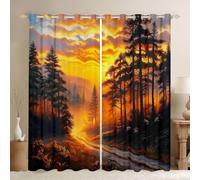 Homewish Misty Forest Window Curtains 52 x 63 Inch 2 Panel Sets - Smoky Mountain Rustic Plants Blackout Curtains Foggy Pine Tree Window Treatments Drapes Woodland Jungle Plants for Bedroom