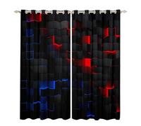 Homewish Modern Geometric Cube Design Window Curtains 2 Panel Sets 66 x 72 Inch, Red And Blue Checkered Blackout Curtains for Bedroom, Fashion Trend Grid Print Window Treatments Drapes