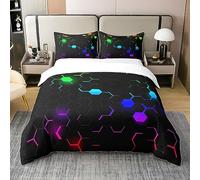 Homewish Modern Metal Honeycomb 100 Cotton Duvet Cover Single,Colorful Ombre Geometric Bedding Set,Hexagon Beehive Comforter Cover,Kids Boys Girls Honeycomb Quilt Cover with 1 Pillowcase,Green