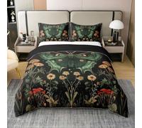 Homewish Moth Cotton Duvet Cover King Gothic Bedding Set For Floral Moon Galaxy Flowers Mushroom Stars Green Comforter Cover Kids Adults Red Soft Breathable Bedclothes