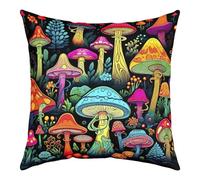 Homewish Mushroom Pillow Cover 18x18 inch,Boho Mushrooms Throw Pillow Cover Hippie Groovy Floral Cushion Case 60s 70s Retro Vintage Theme Square Pillow Case Chic Daisy Flowers for Kids Teens