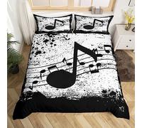 Homewish Music Theme Bed Set Black Musical Note Duvet Cover, Vintage Musician Bedding Set Double Retro Popstar Singer Comforter Cover Grunge Instruments Player Bed Cover Lightweight (Zipper Closure)