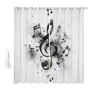 Homewish Musical Note Curtains Piano Notation Blackout Curtains Ink Painting Tie Dye Window Curtains & Drapes 66x72 Rock Music Grunge Style Darkening Curtains,Black White