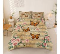 Homewish musical notes Double Duvet Cover pink roses boho florals Bedding Set for Kids Teens Adults elegant butterfly Quilt Cover Victorian aesthetics Bed Sets