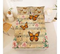 Homewish musical notes Single Fitted Sheet pink roses boho florals Bed Sheets Deep Pocket 16 inch (40 cm),elegant butterfly Bedding Set Victorian aesthetics Bed Cover with 1 Pillowcase