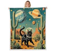 Homewish Mystical Space Fleece Blanket Baby 30"x40" Cute Black Cat Astronaut Sherpa Blanket Desert Cactus Fuzzy Plush Throw - Planet Galaxy Universe Decor for Bed Couch