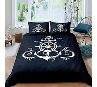 Homewish Nautical Anchor Bedding Set, Ocean Sailboat Navy Blue Duvet Cover Super King Size, Coastal Compass Comforter Cover, Blue Ocean Theme Bedspread Cover Bedroom Decor with Zipper