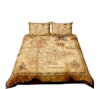 Homewish Nautical Duvet Cover Boat Pirate Bedding Set Double Size For Kids Boys Teens Adult Retro Sailboat Brown Comforter Cover Anchor Compass Vintage Style Bedspread Cover With 2 Pillow Cases