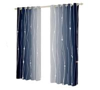 Homewish Navy Blue and Gray Gradient Curtains & Drapes Watercolor Ombre Curtains, Abstract Aesthetic Blackout Curtains Wave Line and Dots Living Room Curtains, Geometric Window Curtains 66" Wx72 L