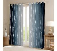 Homewish Navy Blue and Grey Curtains for Boys Men Abstract Aesthetic Blackout Curtains 46" Wx72 L, Dot and Wave Line Curtains & Drapes Gradient Bedroom Curtains Watercolor Geometric Window Treatments