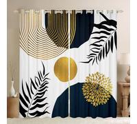 Homewish Navy Blue Gold Mid Century Curtains 46 x 54 Inch 2 Panel Sets,Boho Abstract Geometric Blackout Curtains,Minimalist Aesthetic Treatments Drape,Palm Leaves Tropical Botanical Plants Chic