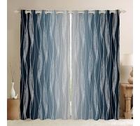 Homewish Navy Blue & Grey Ombre Curtains - Boys Bedroom 2 Panel 66" Wx90" Blackout Curtains with Silver Striped Gradient