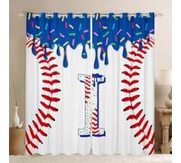 Homewish Navy Blue Ice Cream Drip Blackout Curtains 46 x 54 Inch - Baseball Initial I Eyelet Curtains for Living Room Bedroom - Sweet Cream Candy Room Darkening 2 Panels Sports Games Decor