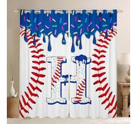 Homewish Navy Blue Ice Cream Drip Blackout Curtains 66 x 90 Inch 2 Panel - Alphabet H Window Curtains for Bedroom - Sports Gaming Window Treatments Drapes Sweet Cream Candy Dessert Decor