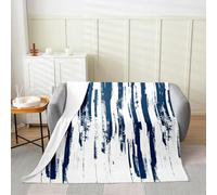 Homewish Navy Blue Stripe Flannel Blanket 90x90 Inches - Abstract Striped Fleece Blanket Chic Room Decor - Modern Graffiti Art Fuzzy Plush Throw for Sofa Bed Lightweight