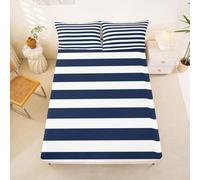 Homewish Navy Blue Striped Fitted Sheet King Modern Abstract Stripes Bed Sheets Geometric Simple Striped Bedding Set for Kids Teens Girls,Minimalists Aesthetic Lines Bed Cover 3 Pcs