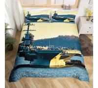 Homewish Navy Ship Bedding Set Military Theme Comforter Cover Warship Military Combat Ship Pattern Single Duvet Cover, 3D Army Soldier Bed Set for Boys Kids Teens Youth (Zipper Closure, 2Pcs)