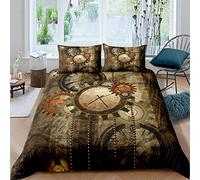 Homewish Ndustrial Gear Comforter Cover Steampunk Style Duvet Cover Clocks Theme Bedding Set Mechanical Device Retro Brown Bedspread Cover, 3 Pcs King Size, Room Decoration Lightweight