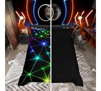 Homewish Neon Geometric King Size Duvet Cover Sets Reversible Black Bedding Retro Triangle Pattern Quilt Cover with 2 Pillowcases, Abstract Rays Printed Bed Set for Teens Boys Girls Bedroom