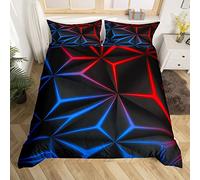 Homewish Neon Glitter Bedding Set Single Size Red Blue Gradient Neon Light Duvet Cover Geometric Diamond Comforter Cover for Kids Teens Adults,Modern Quilt Cover Luxury Room Decor for Girls Women