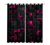 Homewish Neon Hot Pink Black Window Curtains 2 Panel Sets 46x72 Geometric Checkered Window Treatments Drapes for Girls Room Abstract Plaid Grid Blackout Curtains Stereoscopic Style Decor
