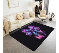 Homewish Neon Purple Bow Area Rug 150x200cm for Bedroom - Flying Butterflies Rugs Living Room Pink Purple Butterfly Non Shedding Carpet Cool Kawaii Bowknot Large Rugs with Decor