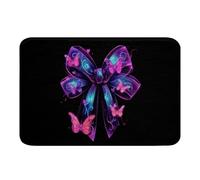 Homewish Neon Purple Bow Door Mat for Bedroom,Flying Butterflies Bathroom Rug Non Slip Pink Purple Butterfly Bath Mat for Bathroom - Cool Kawaii Bowknot Entrance Rug 16"x24" with Decor