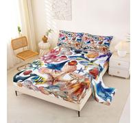 Homewish Ocean Animals Sheet Set Single Orca Octopus Jellyfish Shark Bed Sheets Coastal Starfish Shell Bedding - Watercolor Marine Life Bed Sheets Set 3 Piece
