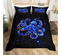 Homewish Octopus Quilt Cover Single Size Navy Blue Marine Life Duvet Cover Underwater World Ocean Bedroom Decor Octopus Bed Set for Kids Room Decor with Zipper Closure
