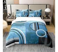Homewish Oil Painting 100% Cotton Duvet Cover King,Geometric Comforter Cover,Ombre Watercolor Bedding,Navy Blue Black Grey Bedding Set,Modern Abstract Tie Dye 3Pcs Quilt Cover Bedroom Decor
