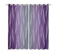 Homewish Ombre Girls 46" Wx72 L Blackout Curtains Gradient Dark Purple Grey Window Curtains Abstract Geometric Silver Stripes Curtains & Drapes Aesthetics Window Treatments 2 Panels Bedroom Decor