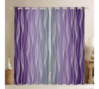 Homewish Ombre Girls 66" Wx72 L Blackout Curtains Gradient Dark Purple Grey Window Curtains Abstract Geometric Silver Stripes Curtains & Drapes Aesthetics Window Treatments 2 Panels Bedroom Decor