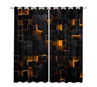 Homewish Orange And Black Window Curtains 2 Panel Sets 46x54 Neon Geometric Checkered Blackout Curtains for Bedroom Living Room Stereoscopic Grid Plaid Window Treatments Drapes Glowing Square Decor