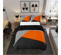 Homewish Orange And Gray Duvet Cover King Patchwork Geometric Triangle Bedding Set Orange Black Light Grey Comforter Cover For Kids Adults Modern Simple Abstract Bed Set,2 Pillow Cases