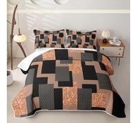 Homewish Orange and Grey Plaid Single Quilt Set 2 Piece
