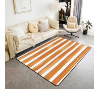 Homewish Orange And White Stripes Area Rugs for Living Room 100x150cm | Warm Geometric Stripe Floor Carpet Vintage Orange Striped Large Rugs Non Shedding for Bedroom Kitchen