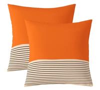 Homewish Orange Biege Cushion Covers 50 x 50 cm Set of 2 Pack - Horizontal Stripe Decorative Throw Pillow Cases for Living Room - Modern Geometric Square PillowCase for Sofa Couch Office Office Hotel