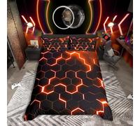 Homewish Orange Black Bedding Single Teen Boys Fashion Neon Geometric Honeycomb Bedding Set Kids Hexagon Beehive Duvet Cover Modern Abstract Quilt Cover 1 Pillow Case