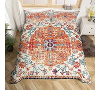 Homewish Orange Blue Duvet Cover Double Bohemian Vintage Bedding Set Retro Floral Exotic Comforter Cover Ethnic Boho Classical Abstract Geometric Flowers Quilt Cover For Women Adults Men