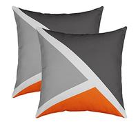 Homewish Orange Gray Black Pillow Cases All Season, Modern Simple Patchwork Throw Pillow Covers Pack of 2, Geometry Geometric Striped Cushion Covers, Square Throw Pillow Covers, 50 x 50 cm