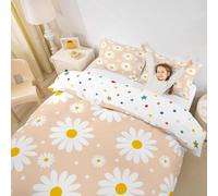 Homewish Orange Kawaii Floral Duvet Cover Cute Daisy Single Bedding Set For Kids Girls Teen Women Room Decor 2 Pcs,Cartoon Flower Quilt Cover Rustic Farmhouse Quilt Cover