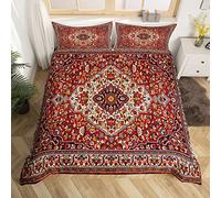 Homewish Oriental Duvet Cover Single Vintage Bedding Set Floral Comforter Cover Boho Tribal Bed Set Traditional Aesthetic Bedding Hippie Paisley Man Ala Decor Red 2Pcs With Zipper Closure