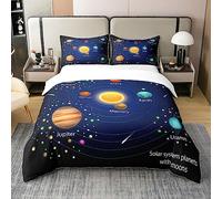 Homewish Outer Space Kids Cotton Duvet Cover,Boys Starry Sky Galaxy 100% Cotton Set Single Planet Space Bedding Set for Girls Teens Adult Bedroom Decor,Solar System Cosmos Comforter Cover,Blue Purple