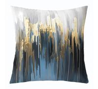Homewish Pack of 4 Abstract Art Pillow Covers Grey Gold Blue Grey Throw Pillow Covers, Stripe Cushion Covers 16x16 Inch Golden Metallic Sequins Tie Dye Luxurious Modern Cushion Cases