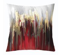 Homewish Pack of 4 Abstract Art Pillow Covers Red Gold Grey Throw Pillow Covers, Stripe Cushion Covers 16x16 Inch Golden Metallic Sequins Dark Red Tie Dye Luxurious Modern Cushion Cases