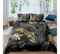 Homewish Palm Leaves Duvet Cover Single Size,Tropical Bedding Set for Child Young,Botanical Jungle Comforter Cover Set,Plant Tree Leaf Decor Quilt Cover Pastoral Style Bedroom Decor Gold Gray Black